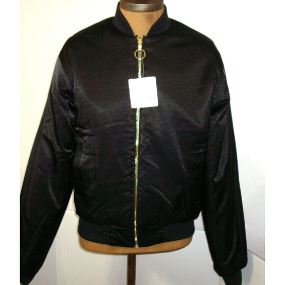 New Womens NWT $200 Satin Puma Reversible Rose Bomber Jacket S Black Beige Small - Picture 10 of 12